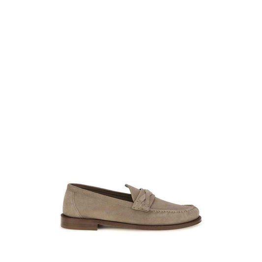 Beige Suede Leather Slip-On Loafers