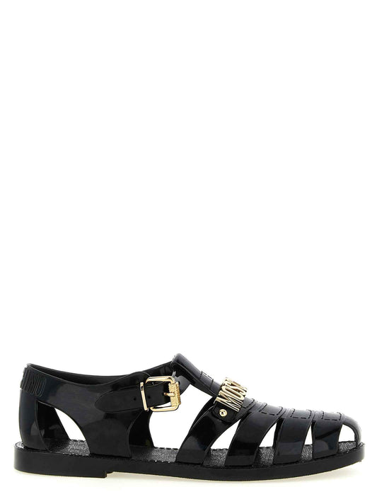 Black Pvc Flat Sandals