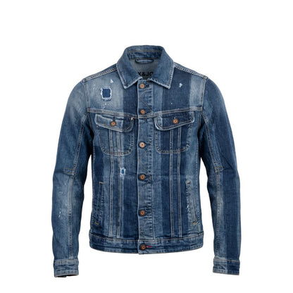 Blue Cotton Men Jacket