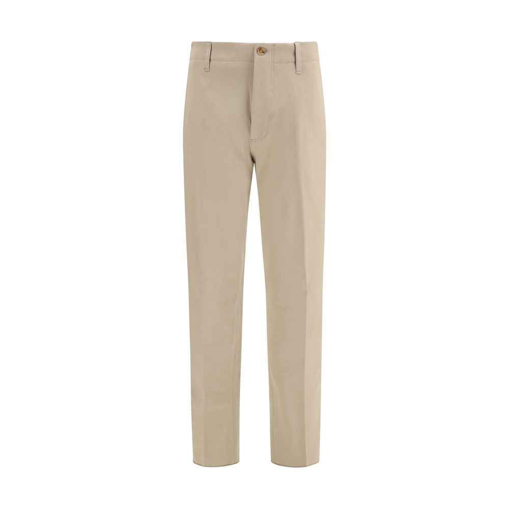 Beige Cotton Casual Pants