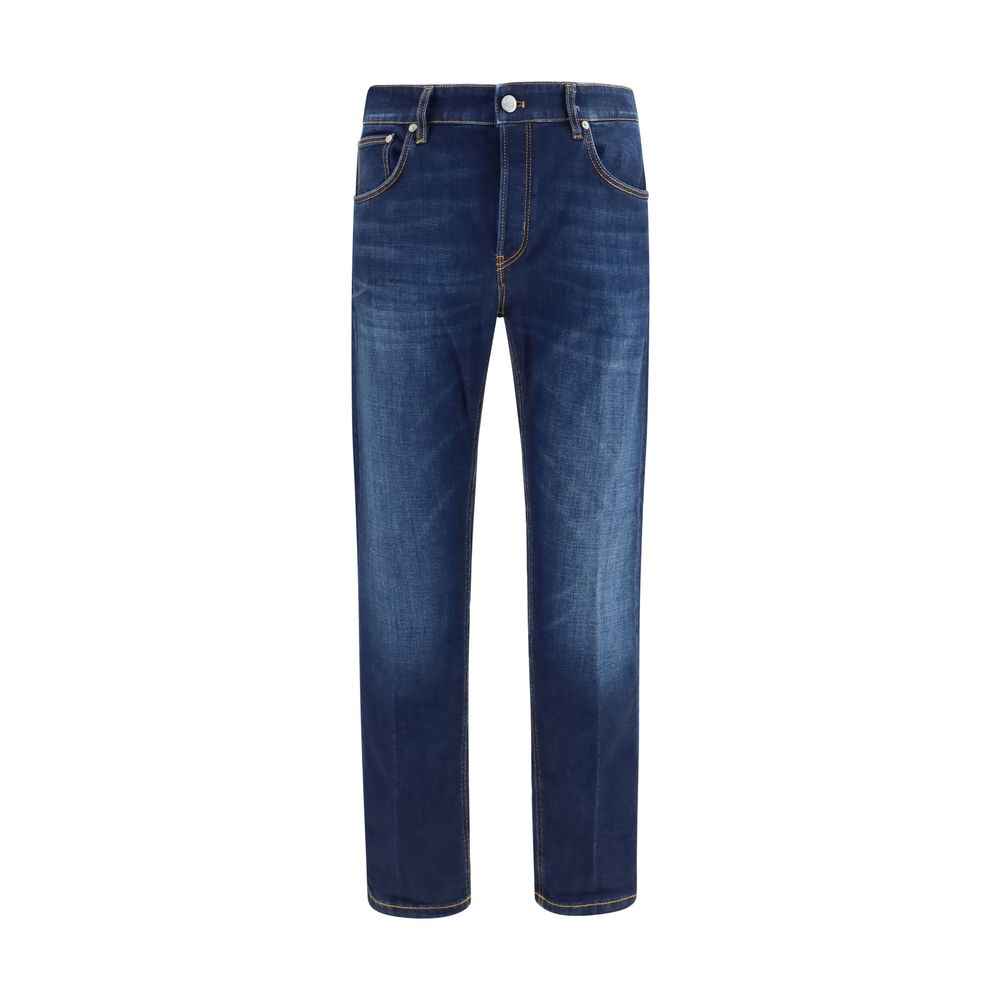 Blue Cotton Straight-Leg Jeans
