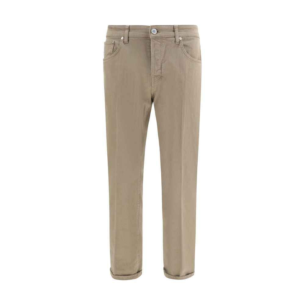 Beige Cotton Slim Fit Jeans