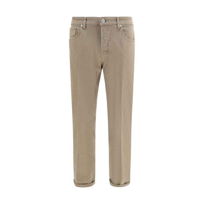 Beige Cotton Slim Fit Jeans