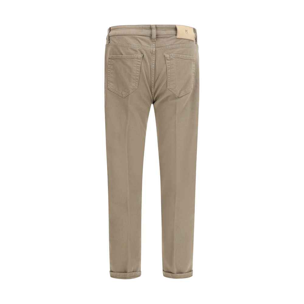 Beige Cotton Slim Fit Jeans