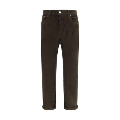 Brown Cotton Casual Pants
