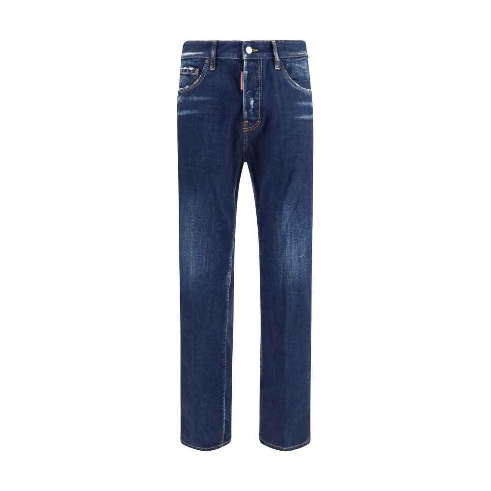 Blue Cotton Straight-Leg Jeans