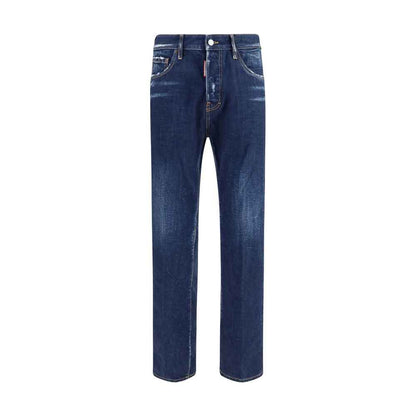 Blue Cotton Straight-Leg Jeans