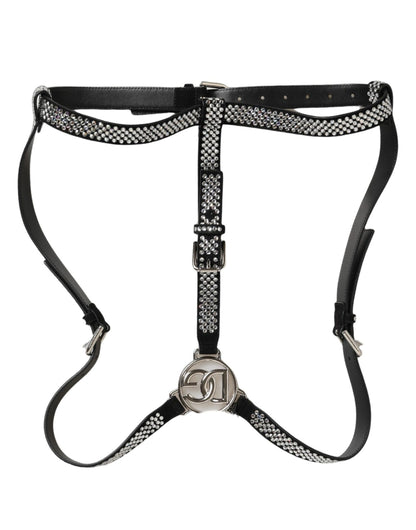 Black Leather Rhinestones Embellished Men Suspender