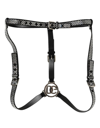 Black Leather Rhinestones Embellished Men Suspender
