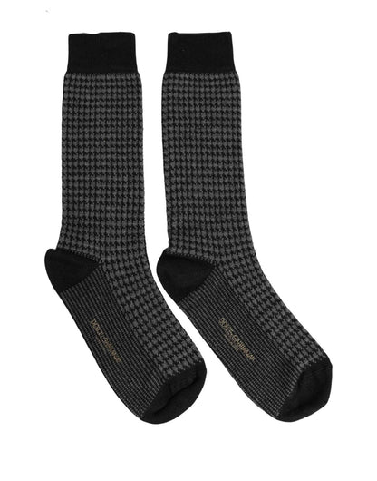 Black Wool Houndstooth Over Calf Accessory Socks