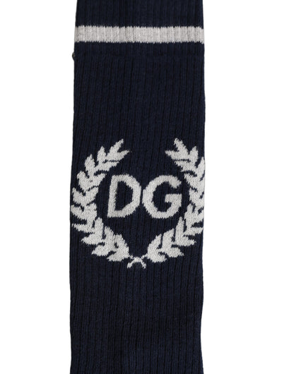 Men Navy Blue DG Logo Mid Calf Accessory Socks