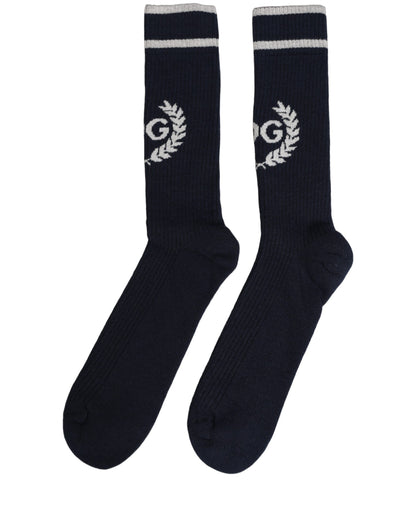 Men Navy Blue DG Logo Mid Calf Accessory Socks