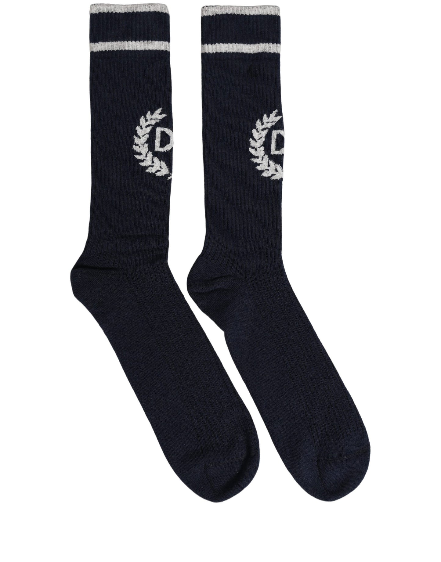 Men Navy Blue DG Logo Mid Calf Accessory Socks