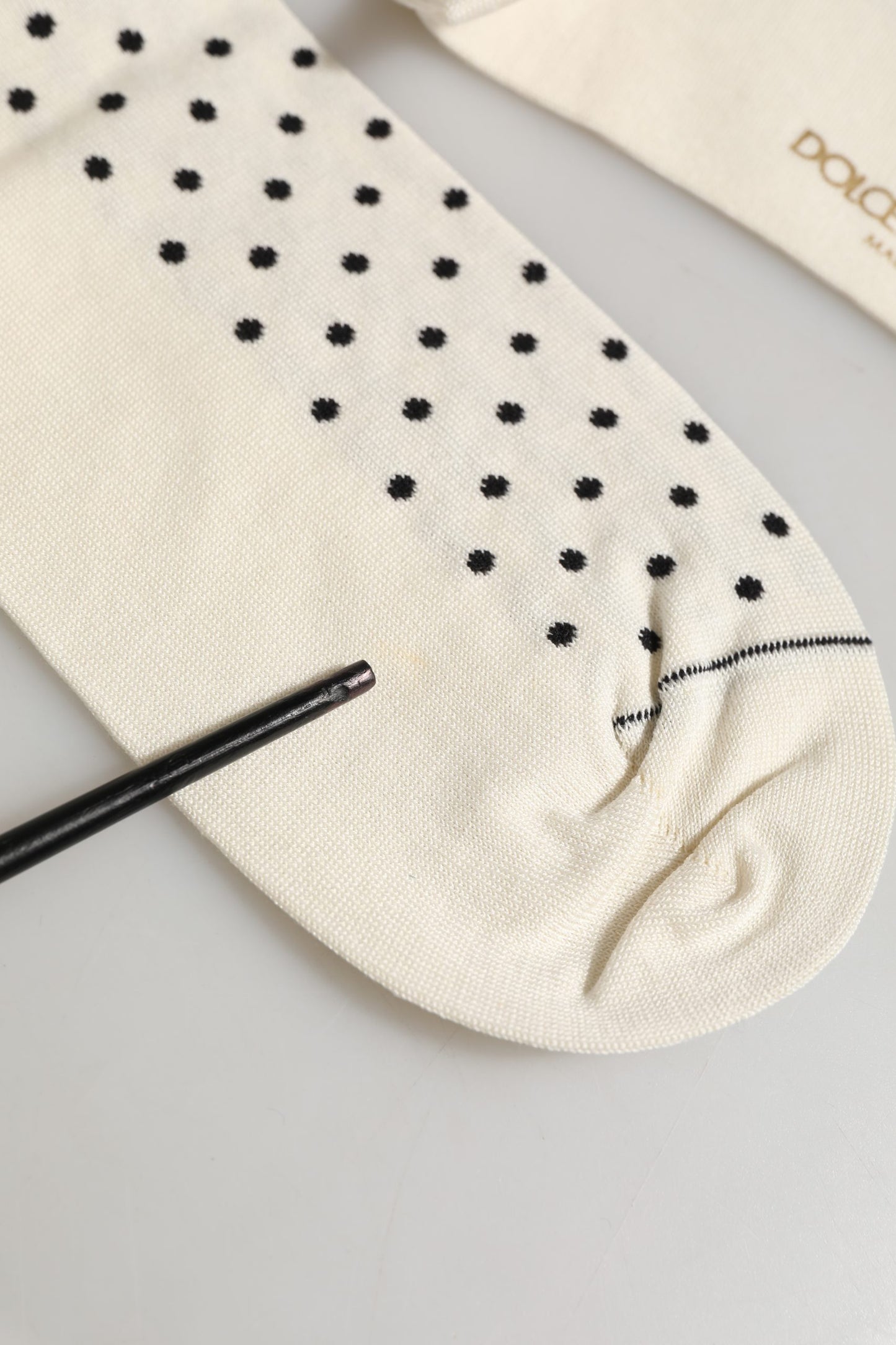 Off White Cotton Polka Dot Mid Calf Accessory Socks