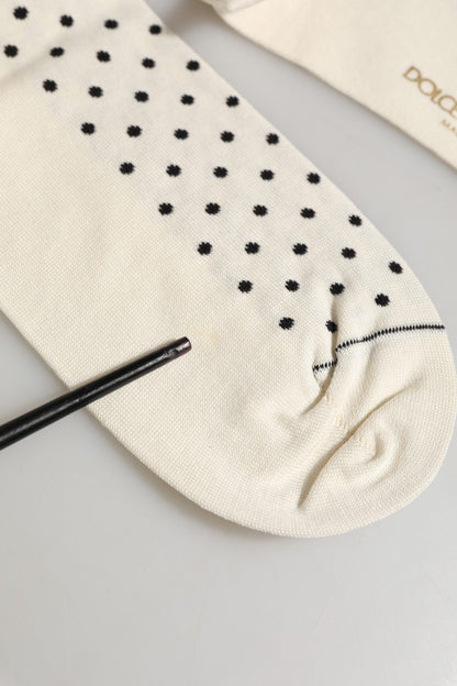 Off White Cotton Polka Dot Mid Calf Accessory Socks
