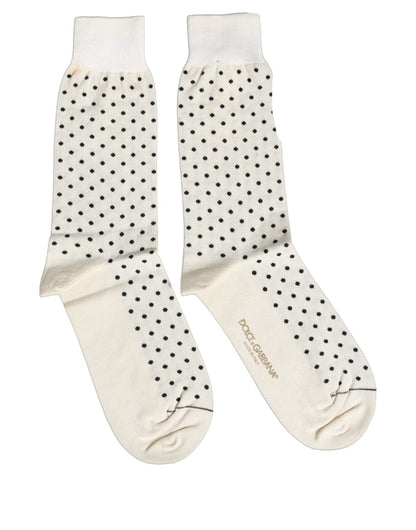 Off White Cotton Polka Dot Mid Calf Accessory Socks