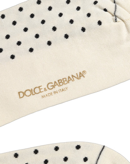 Off White Cotton Polka Dot Mid Calf Accessory Socks