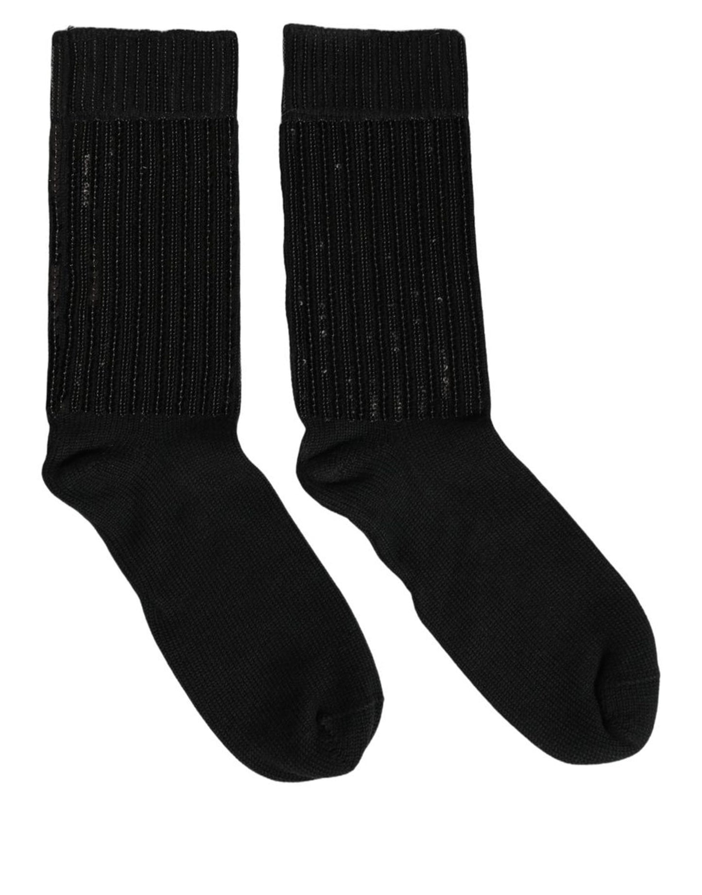 Black Sequin Cotton Knit Mid Calf Accessory Socks
