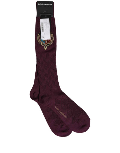 Burgundy Wool Crest Logo Knee High Accessory Socks