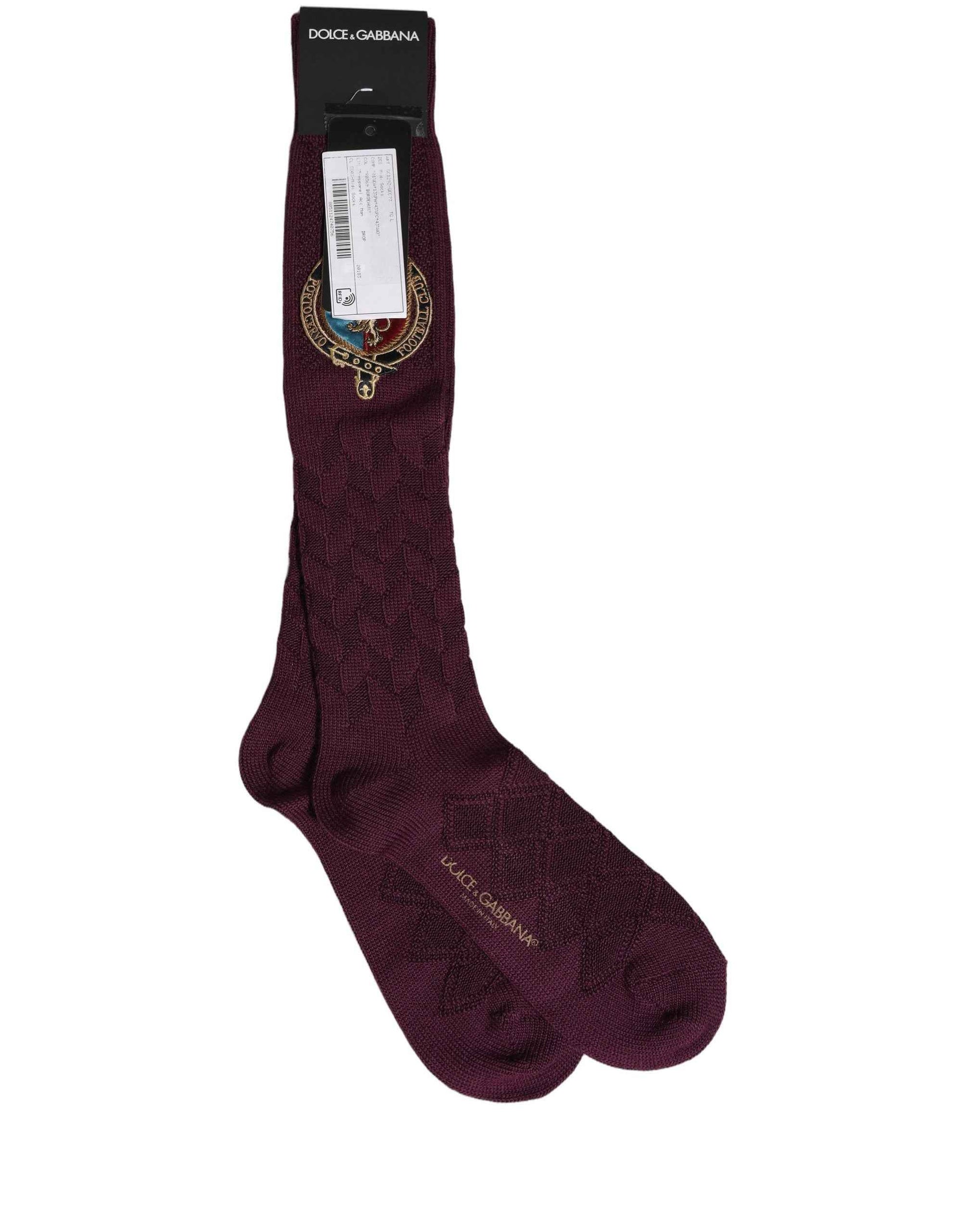 Burgundy Wool Crest Logo Knee High Accessory Socks