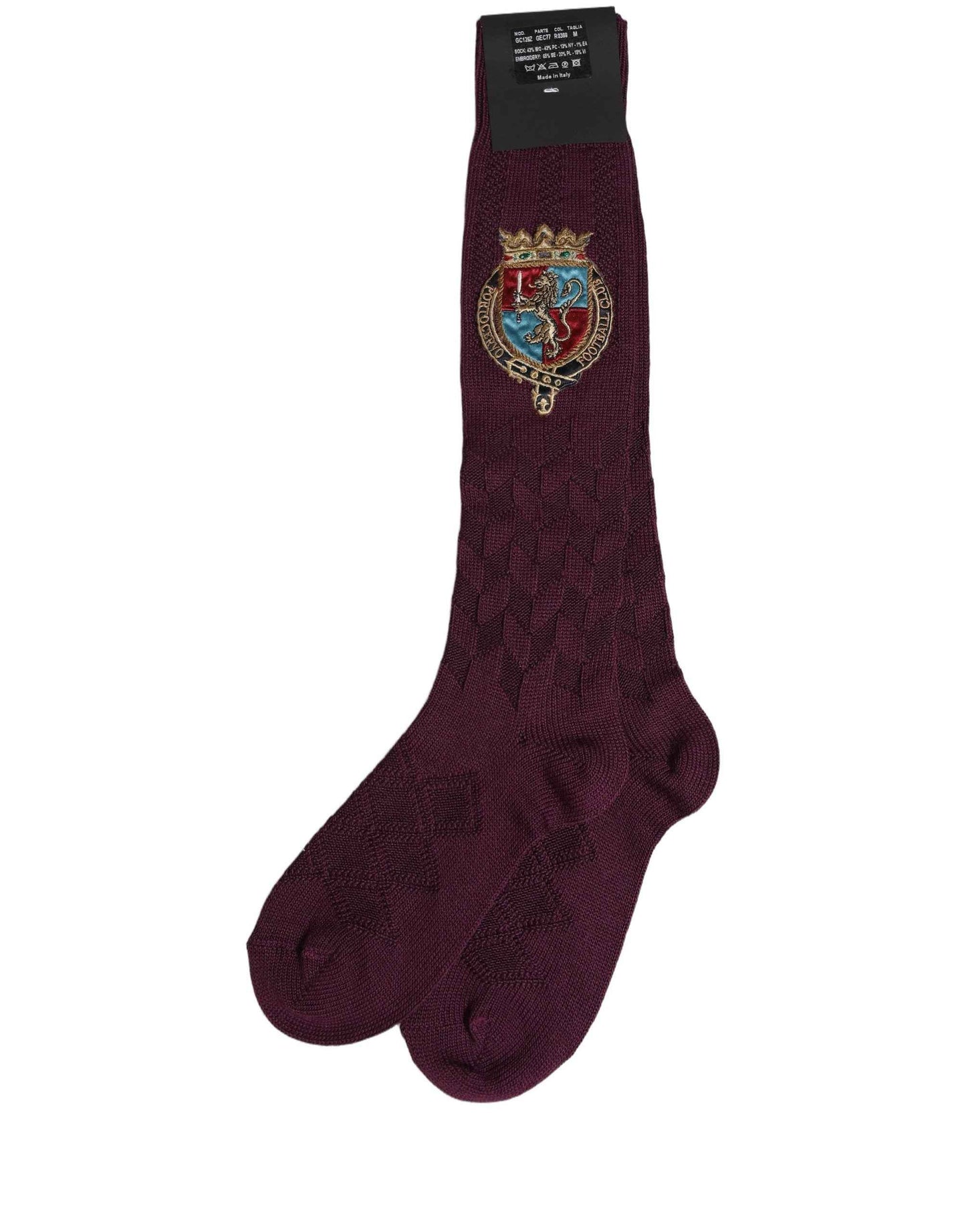 Burgundy Wool Crest Logo Knee High Accessory Socks