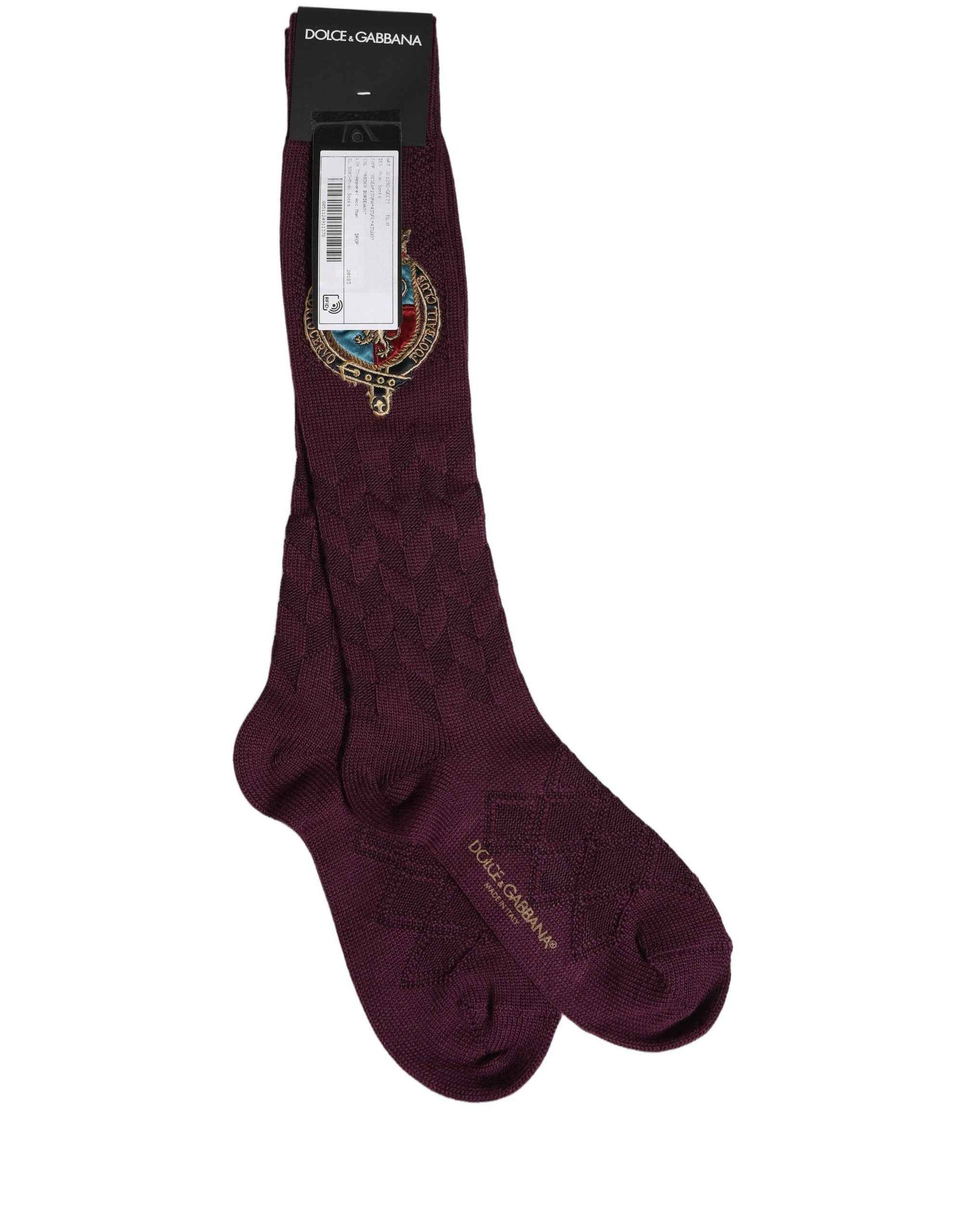 Burgundy Wool Crest Logo Knee High Accessory Socks