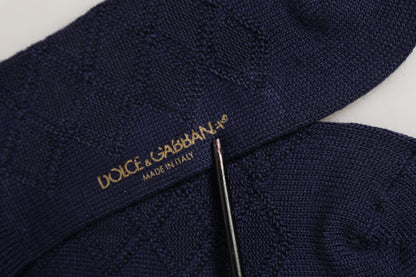 Navy Blue Wool Crest Logo Knee High Accessory Socks