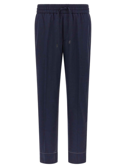 Blue Wool Casual Pants