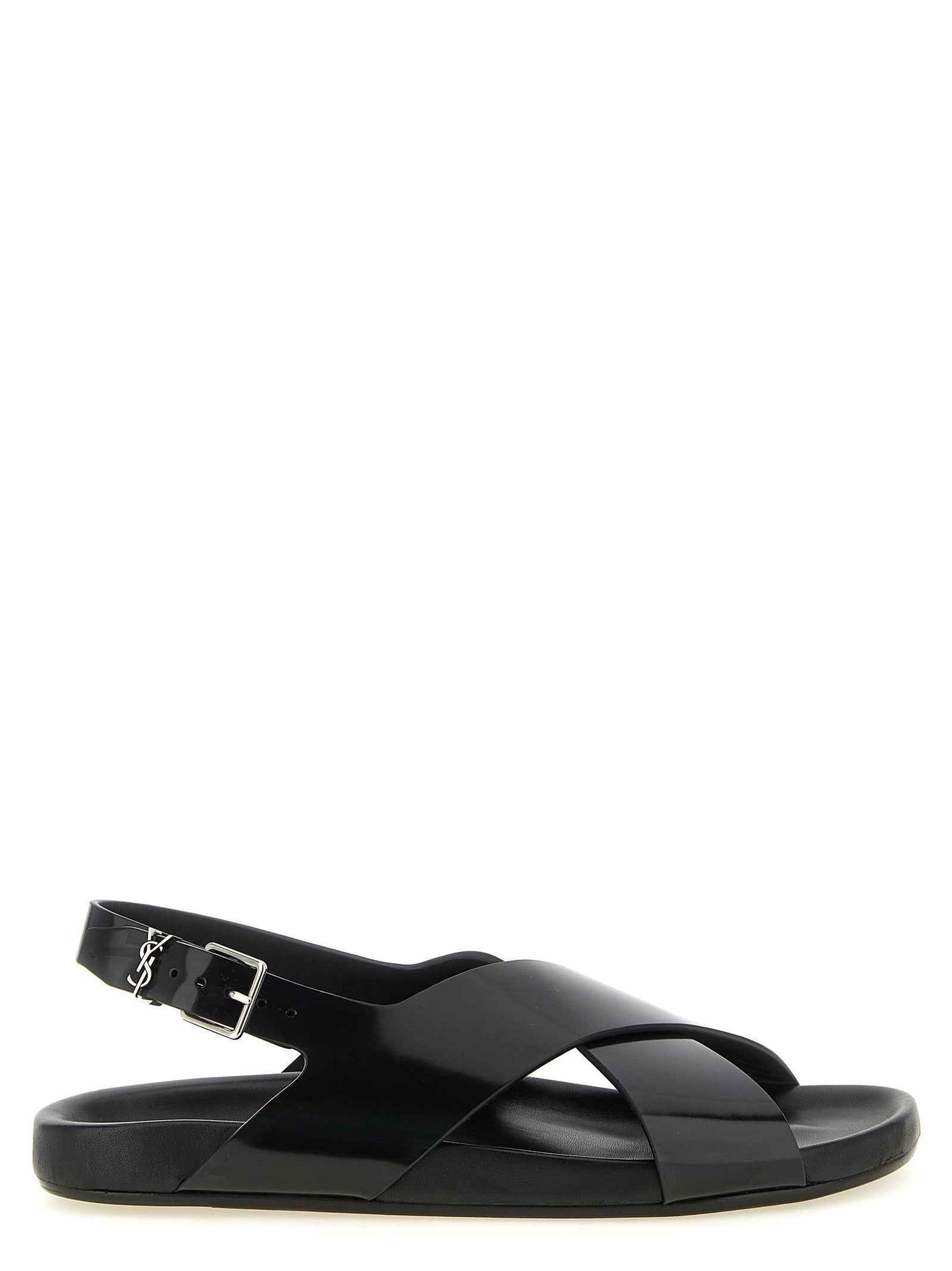 Black Calfskin Flat Sandals