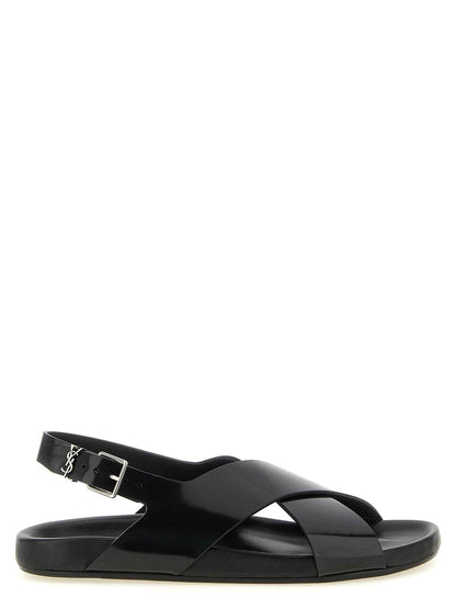 Black Calfskin Flat Sandals