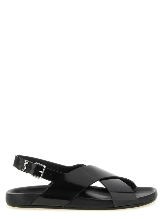 Black Calfskin Flat Sandals