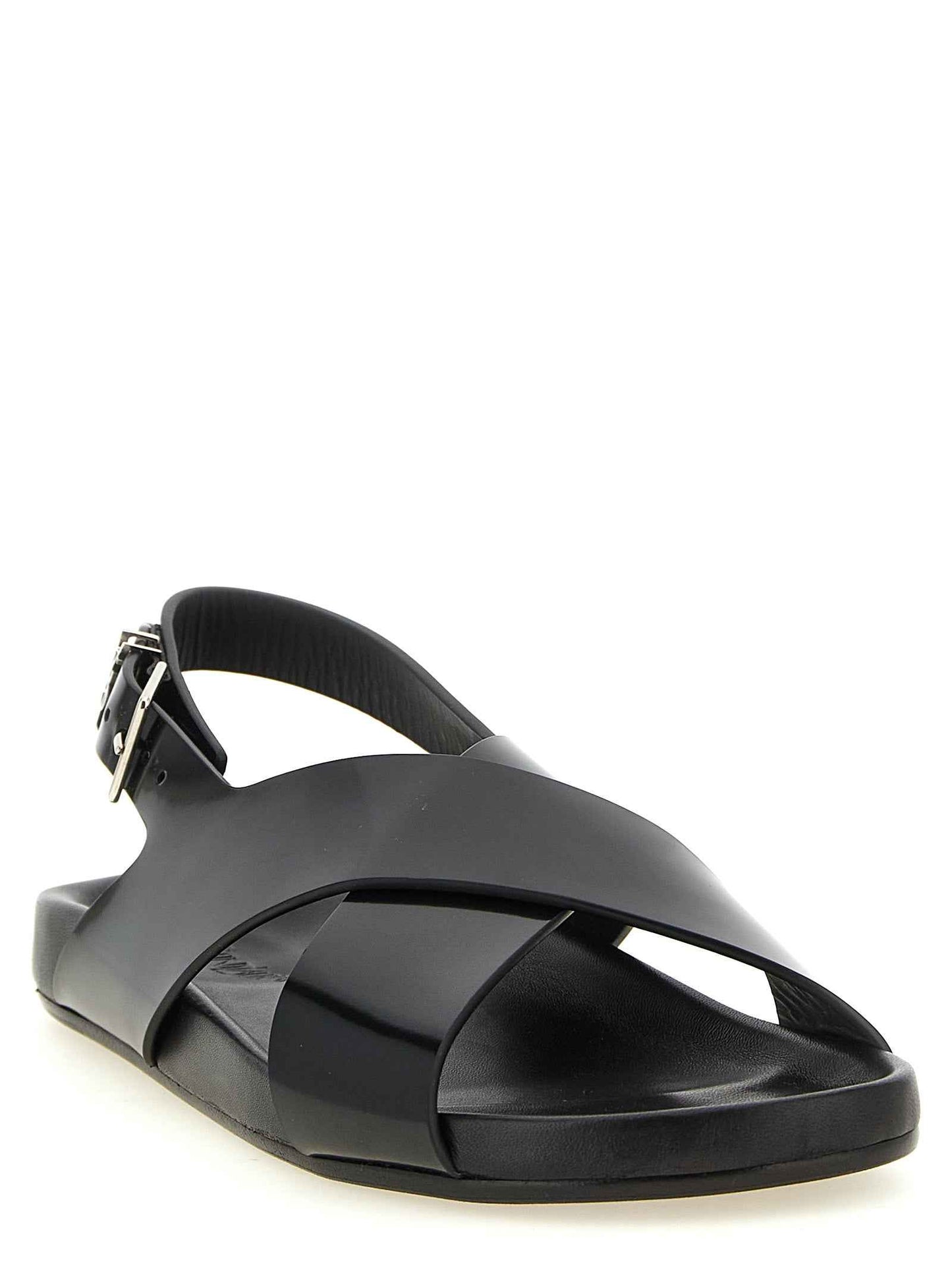 Black Calfskin Flat Sandals