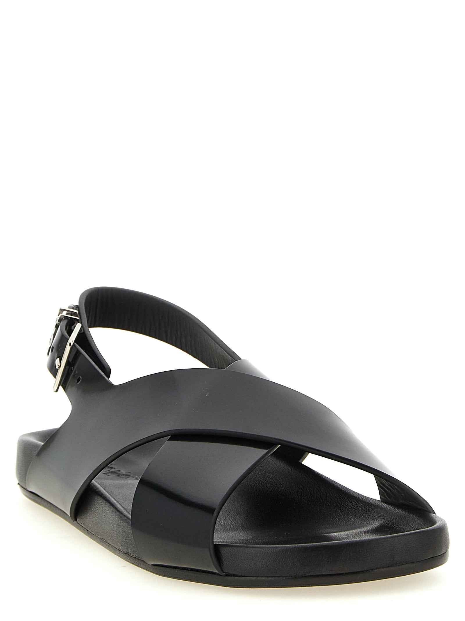 Black Calfskin Flat Sandals