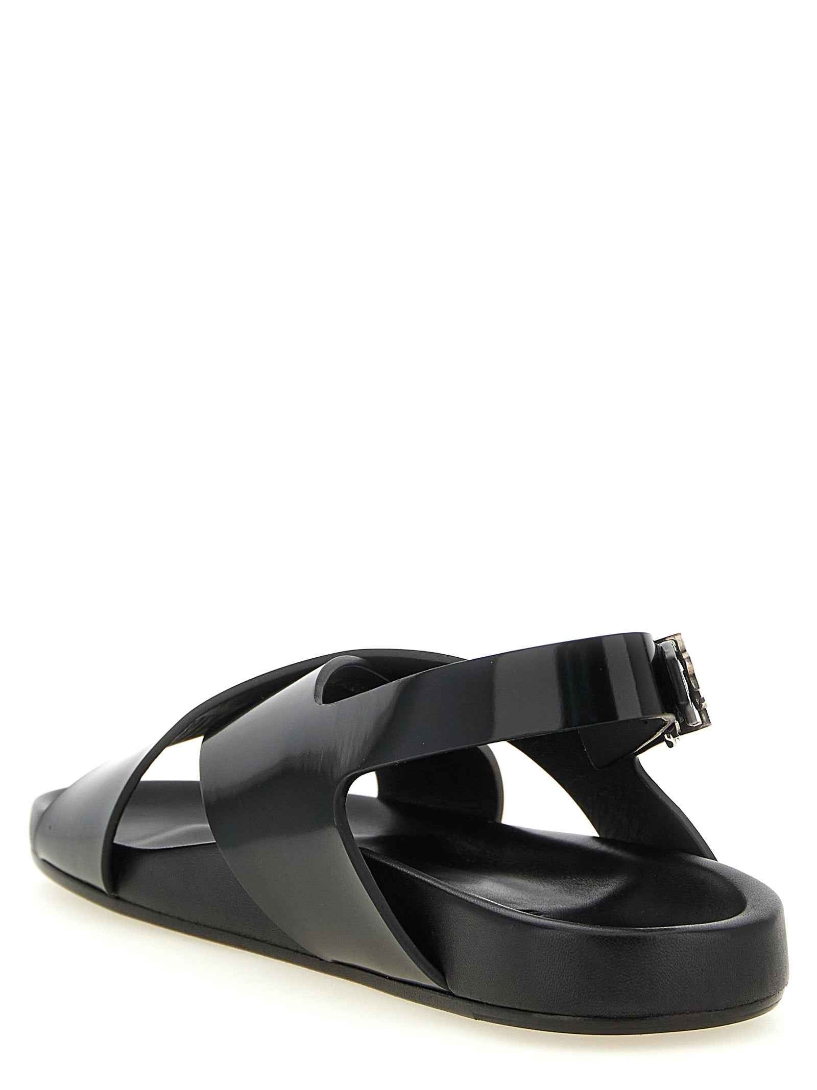 Black Calfskin Flat Sandals