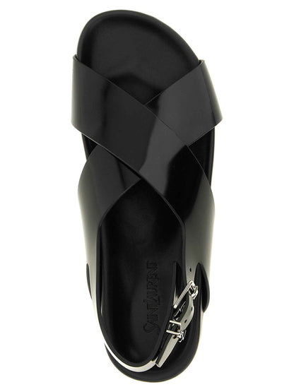 Black Calfskin Flat Sandals