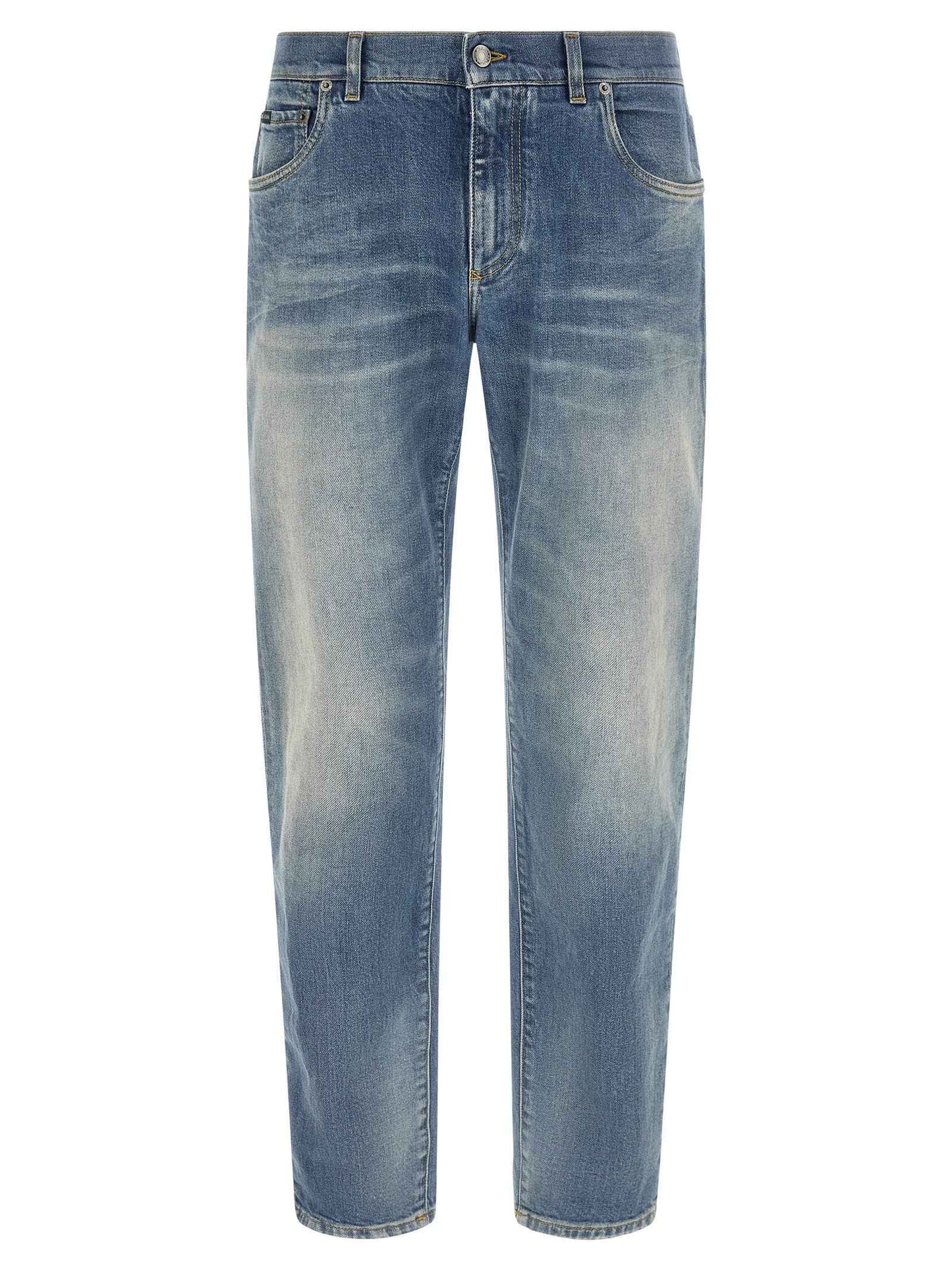 Blue Cotton Straight-Leg Jeans