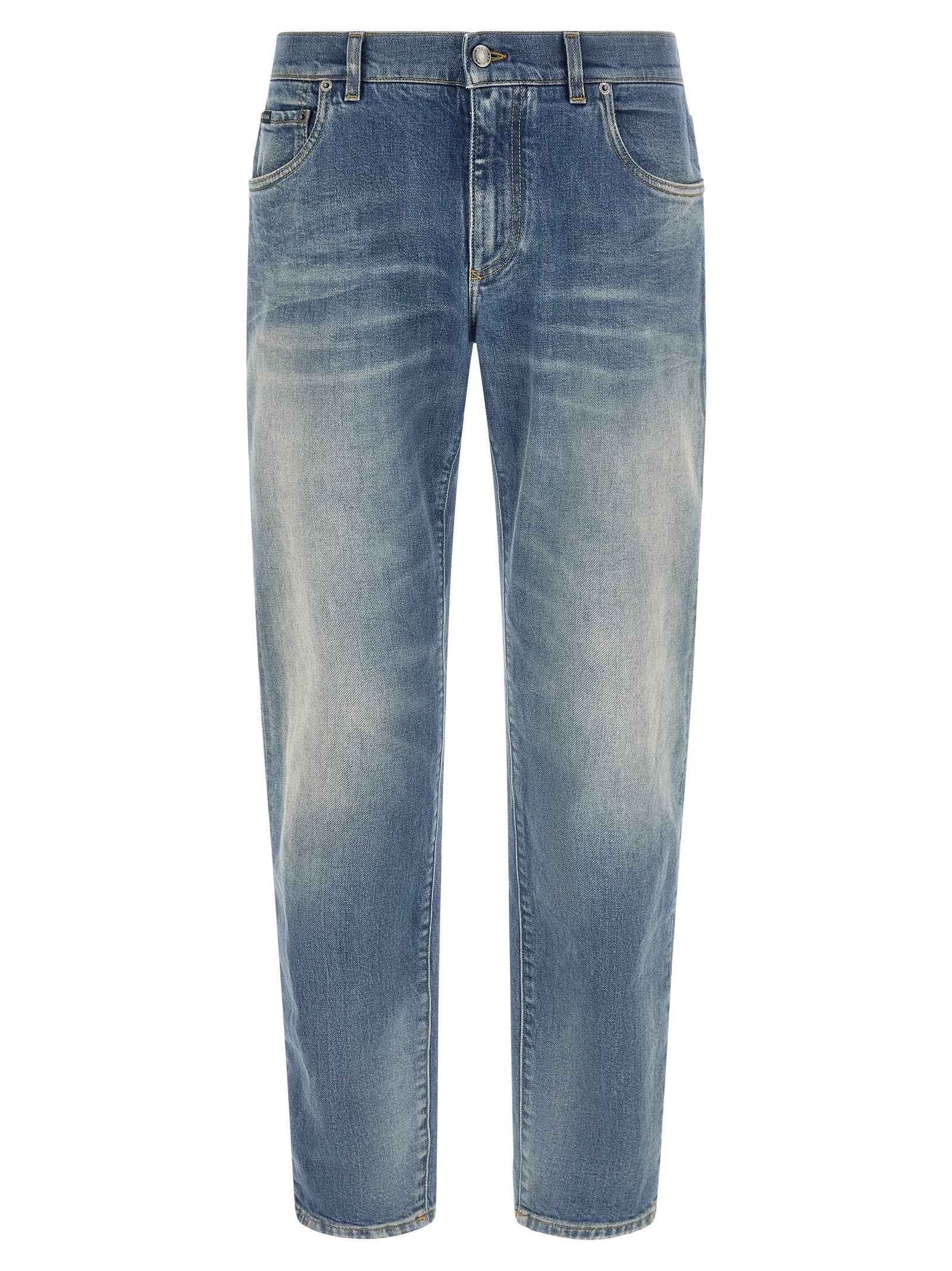 Blue Cotton Straight-Leg Jeans