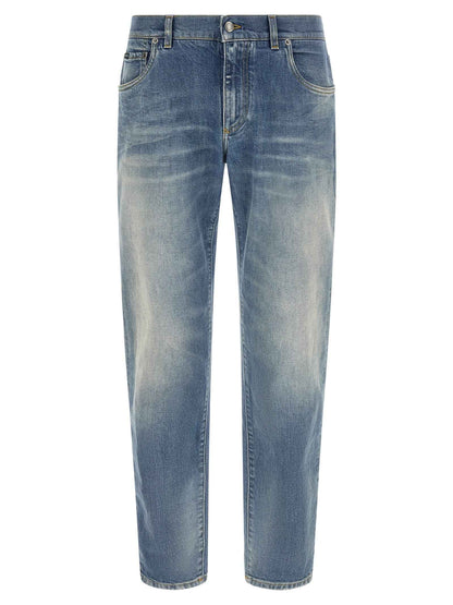 Blue Cotton Straight-Leg Jeans