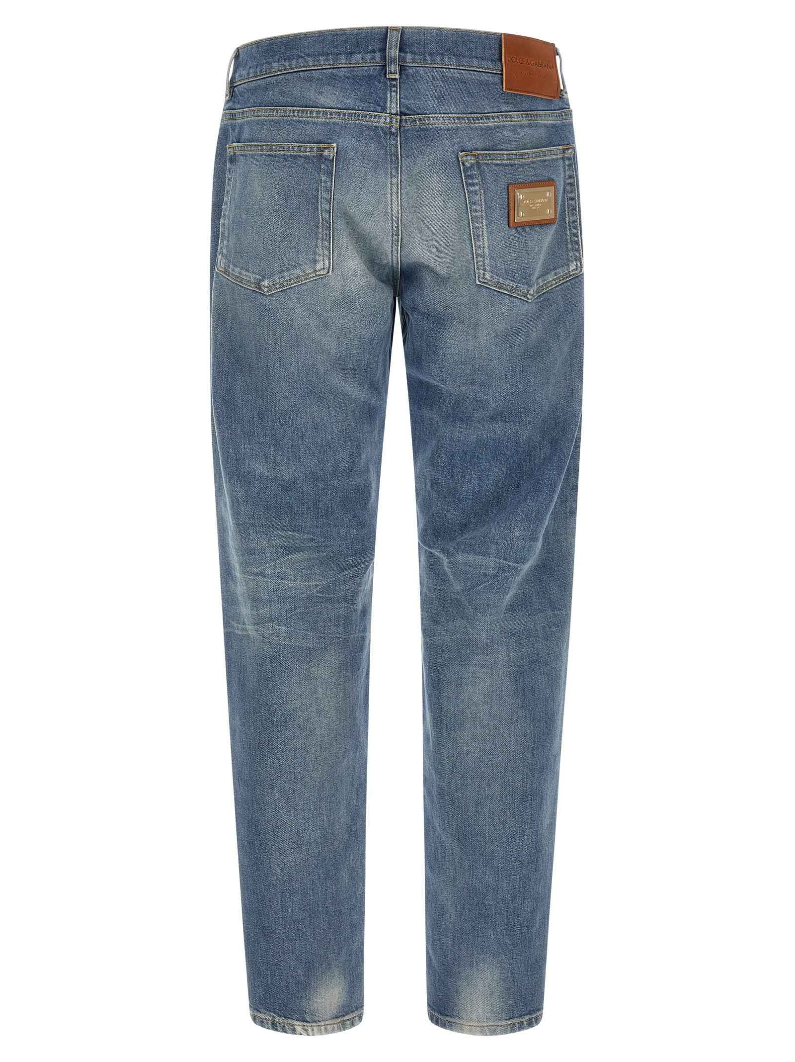 Blue Cotton Straight-Leg Jeans