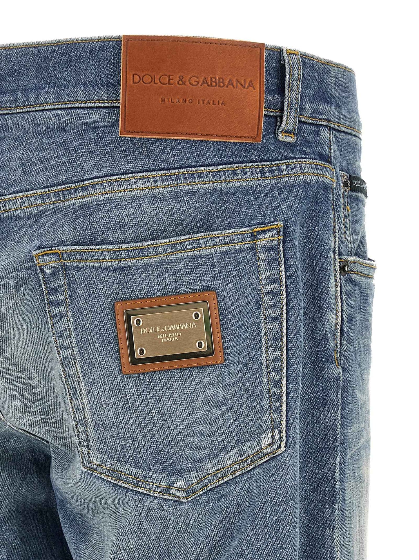 Blue Cotton Straight-Leg Jeans