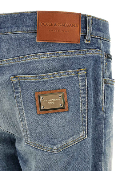 Blue Cotton Straight-Leg Jeans