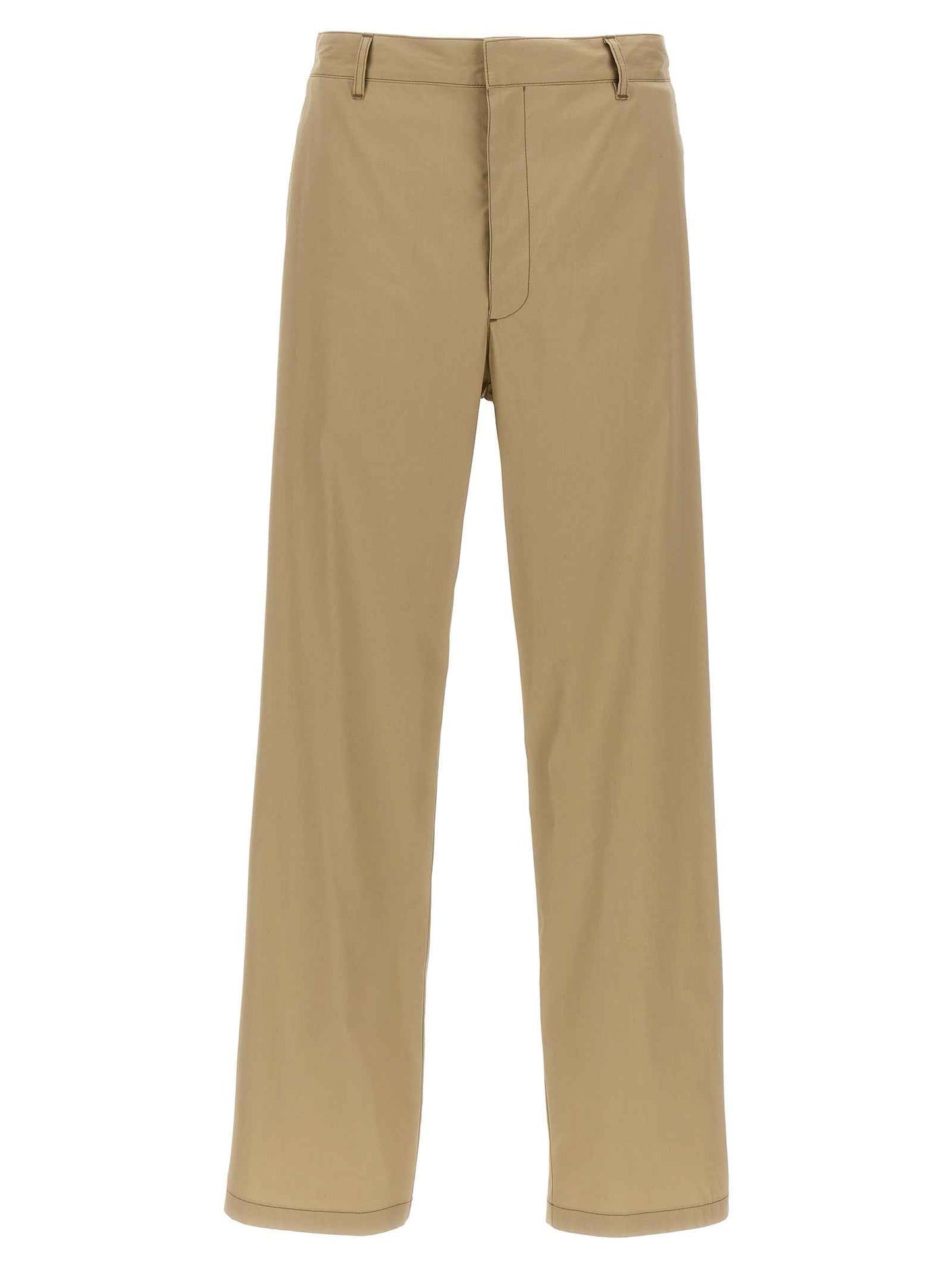 Beige Cotton Casual Pants