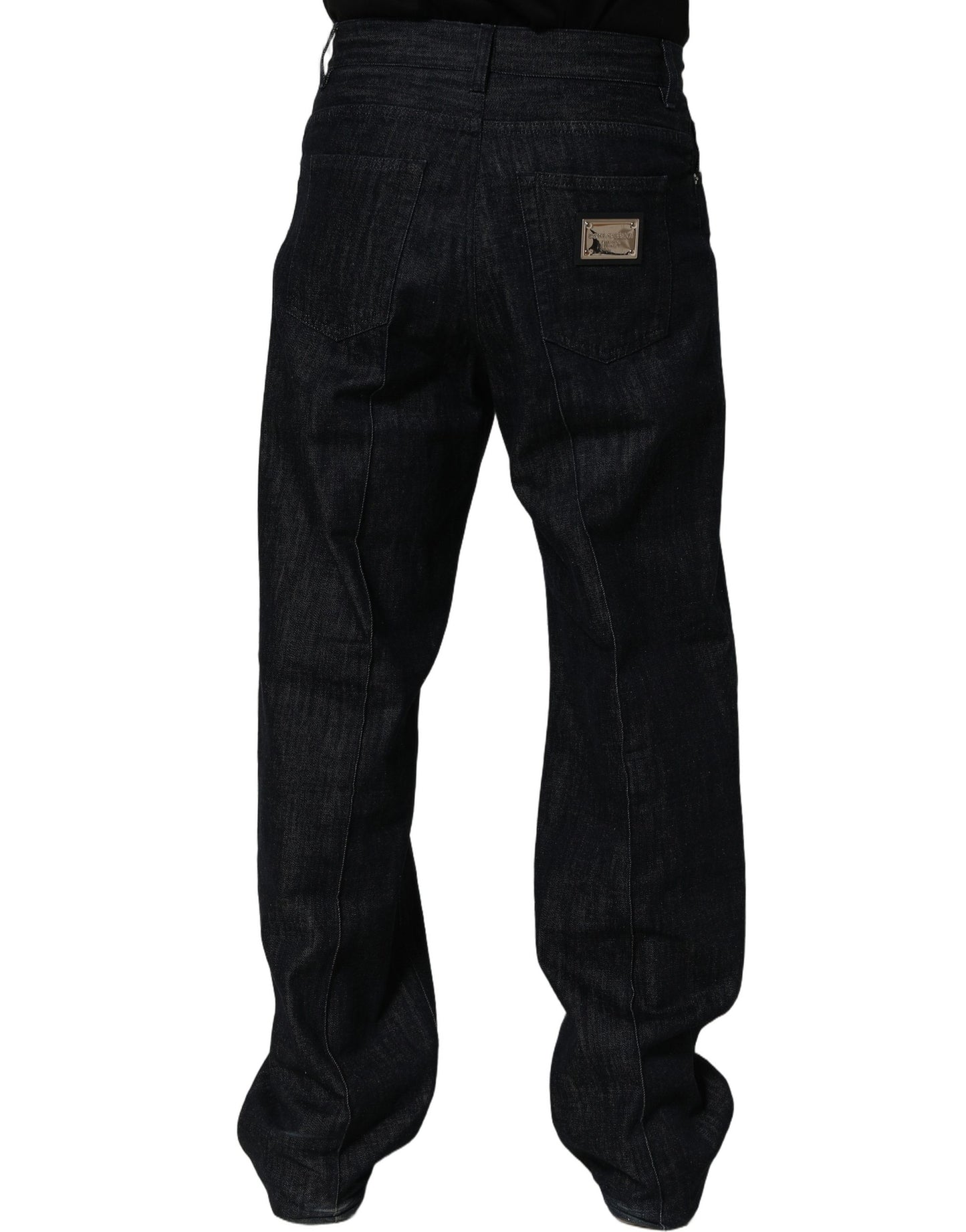 Dark Blue Relaxed Wide Leg Cotton Denim Jeans