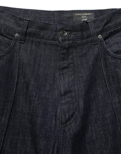Dark Blue Relaxed Wide Leg Cotton Denim Jeans