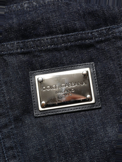 Dark Blue Relaxed Wide Leg Cotton Denim Jeans