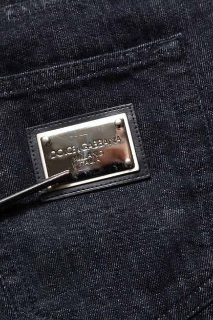 Dark Blue Relaxed Wide Leg Cotton Denim Jeans