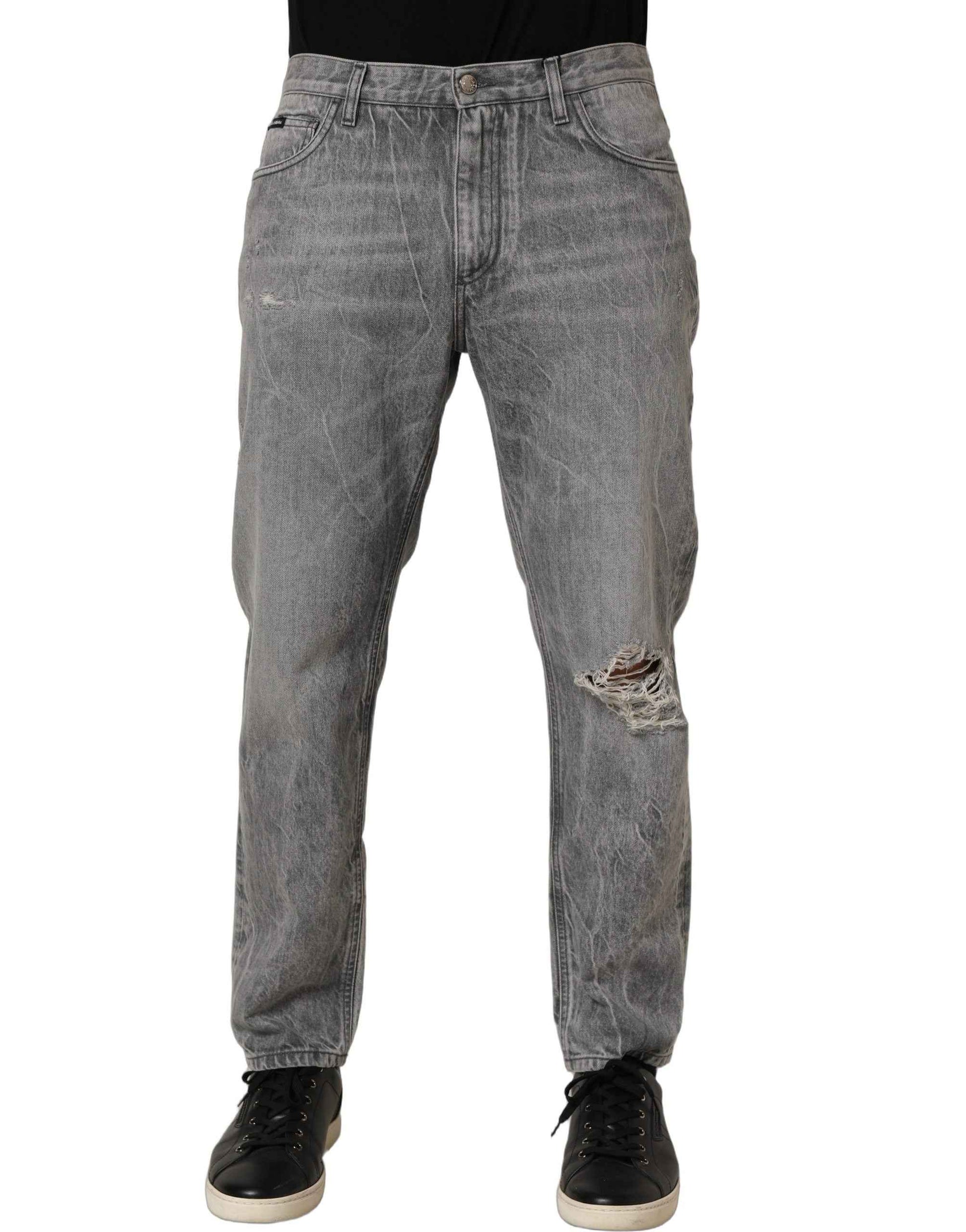 Grey Distressed Straight Leg Men Denim Jeans