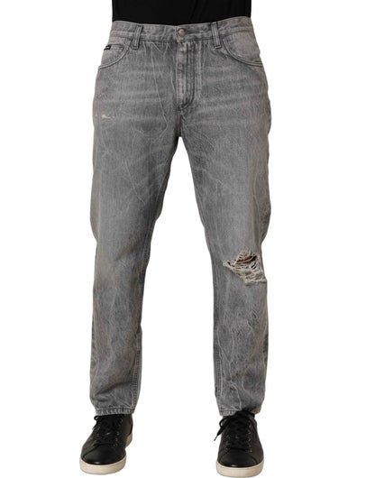 Grey Distressed Straight Leg Men Denim Jeans