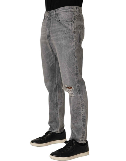 Grey Distressed Straight Leg Men Denim Jeans