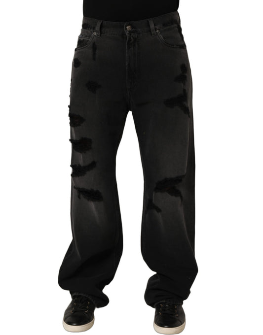Dark Gray Distressed Oversize Men Denim Jeans